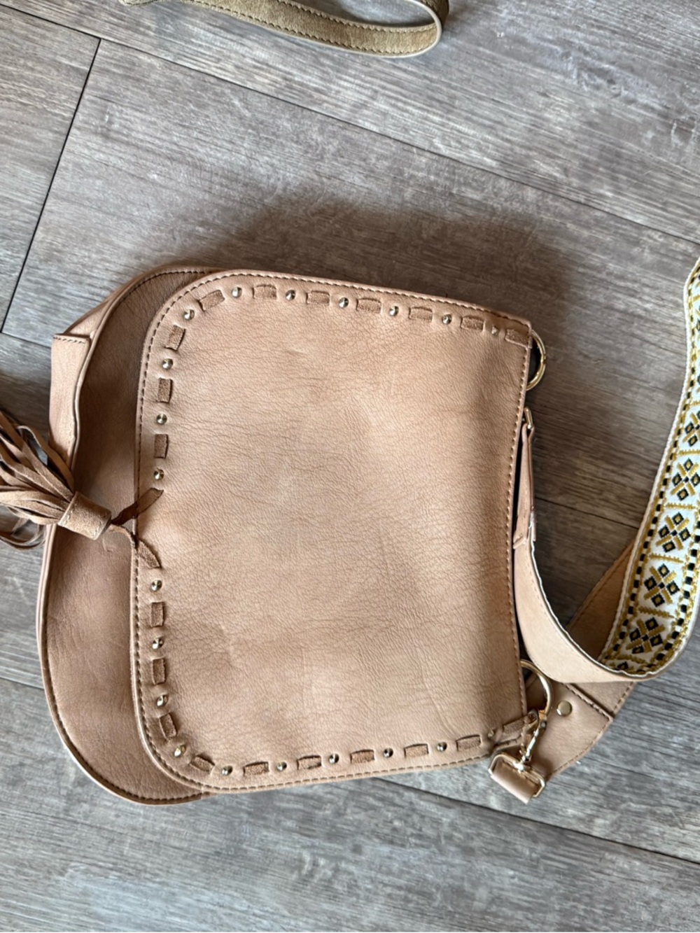 Steven By Steve Madden Tan Crossbody Bag with Stud Trim
